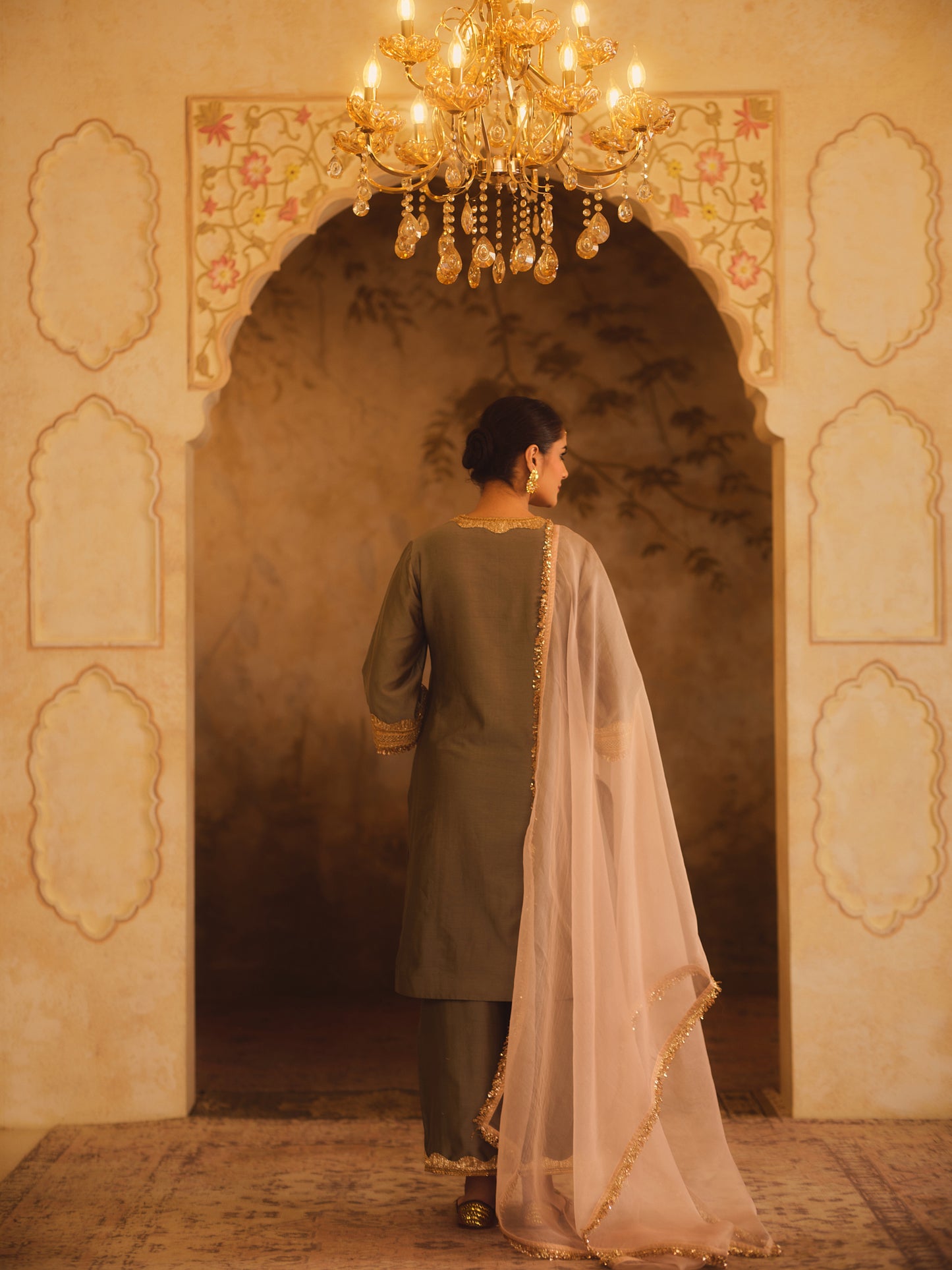 GULBANO GREEN V-NECK A-LINE KURTA SET