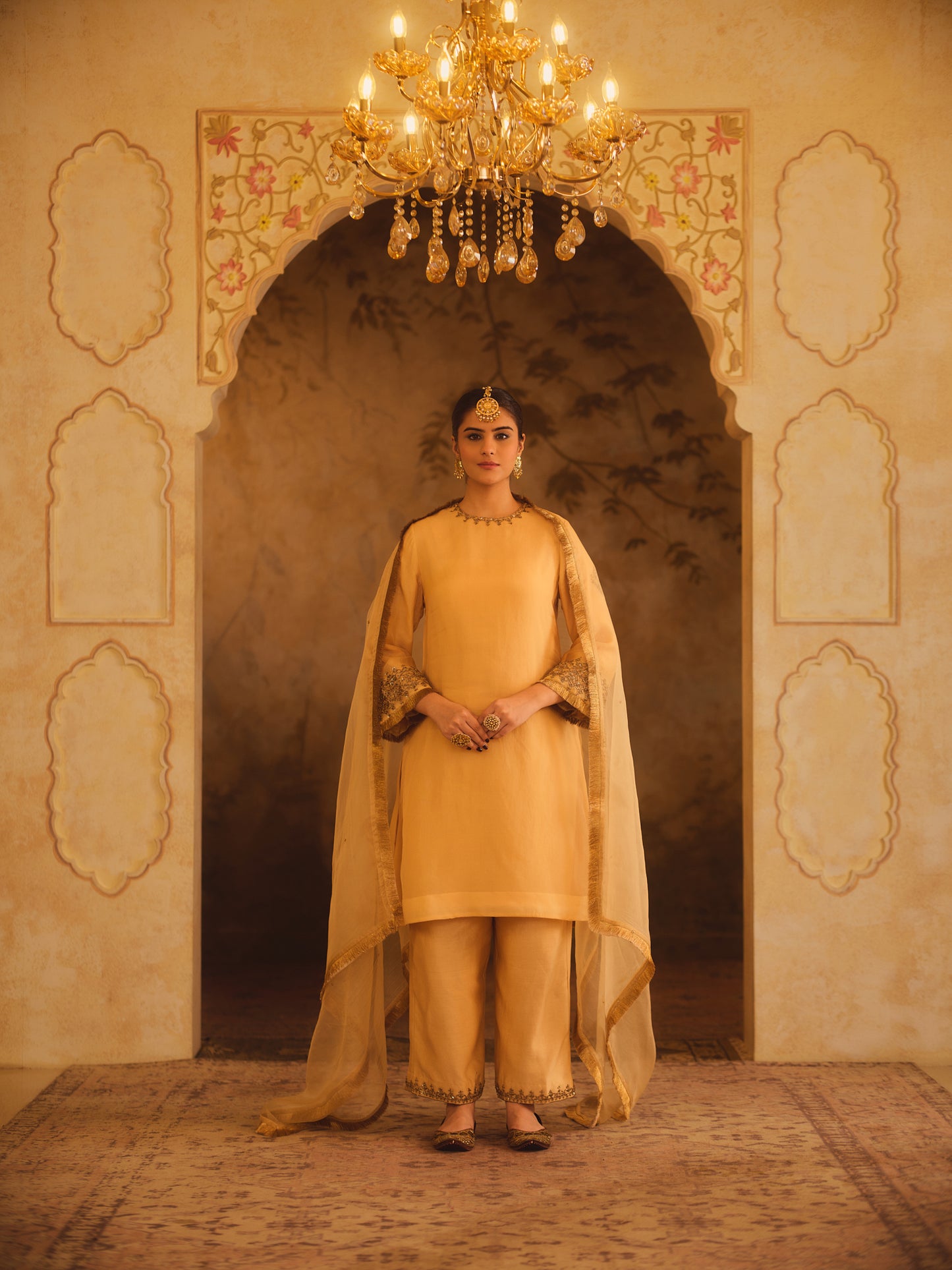 TAJRA GOLD ZERO-NECK A-LINE KURTA SET