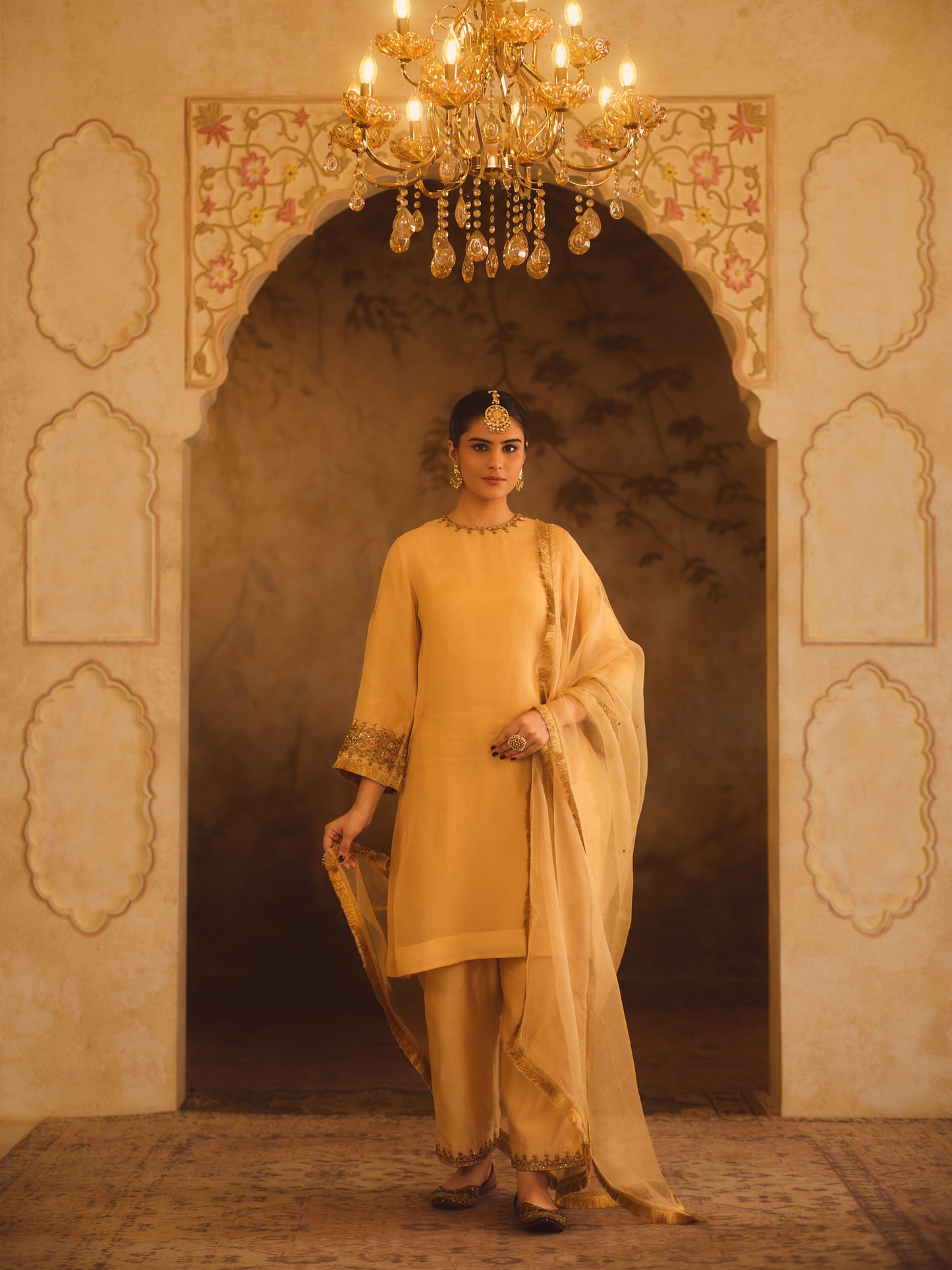 TAJRA GOLD ZERO-NECK A-LINE KURTA SET