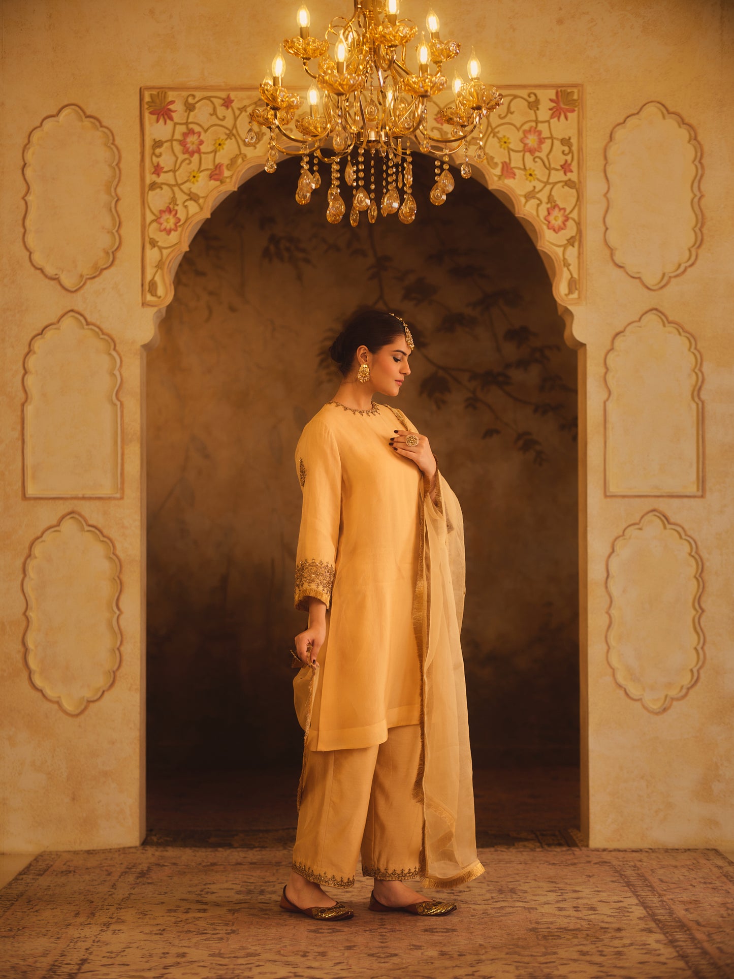 TAJRA GOLD ZERO-NECK A-LINE KURTA SET