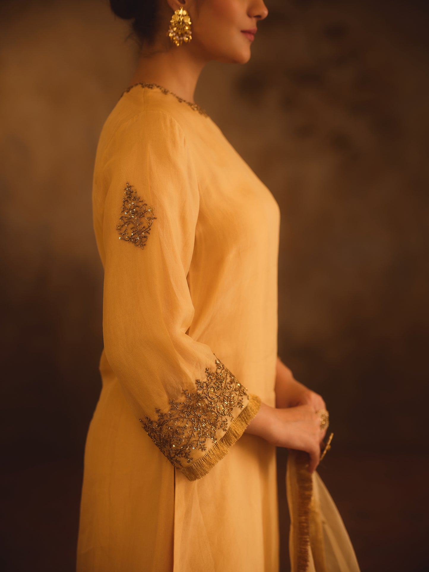 TAJRA GOLD ZERO-NECK A-LINE KURTA SET