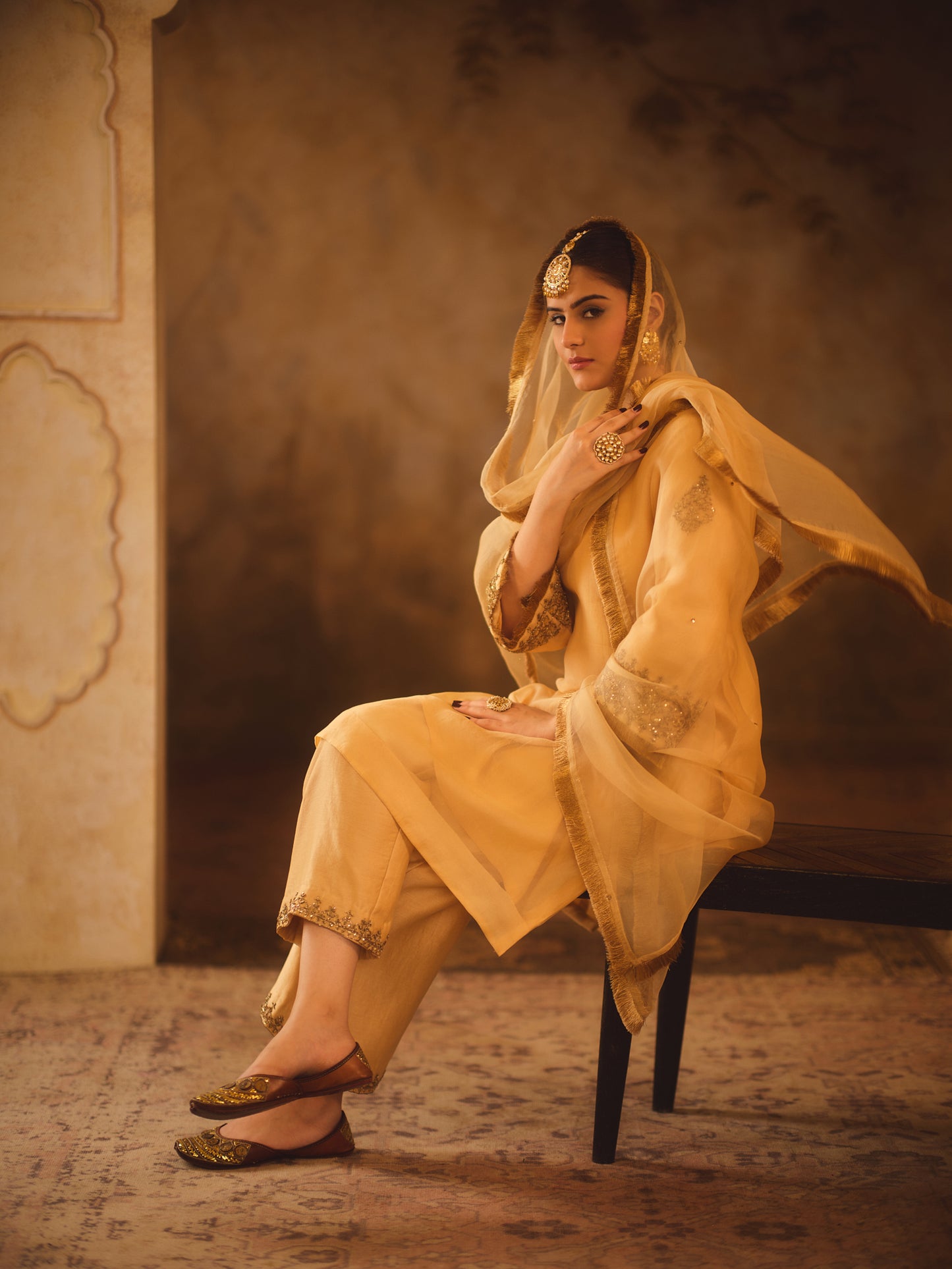 TAJRA GOLD ZERO-NECK A-LINE KURTA SET