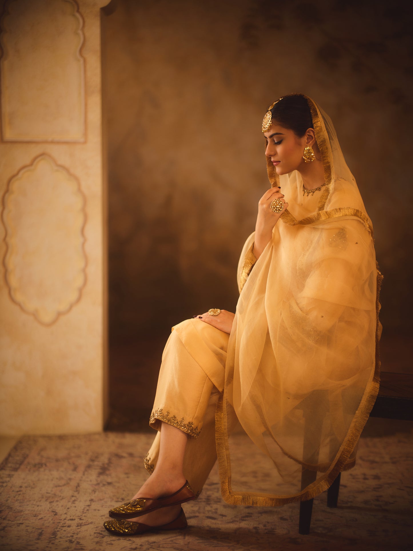 TAJRA GOLD ZERO-NECK A-LINE KURTA SET