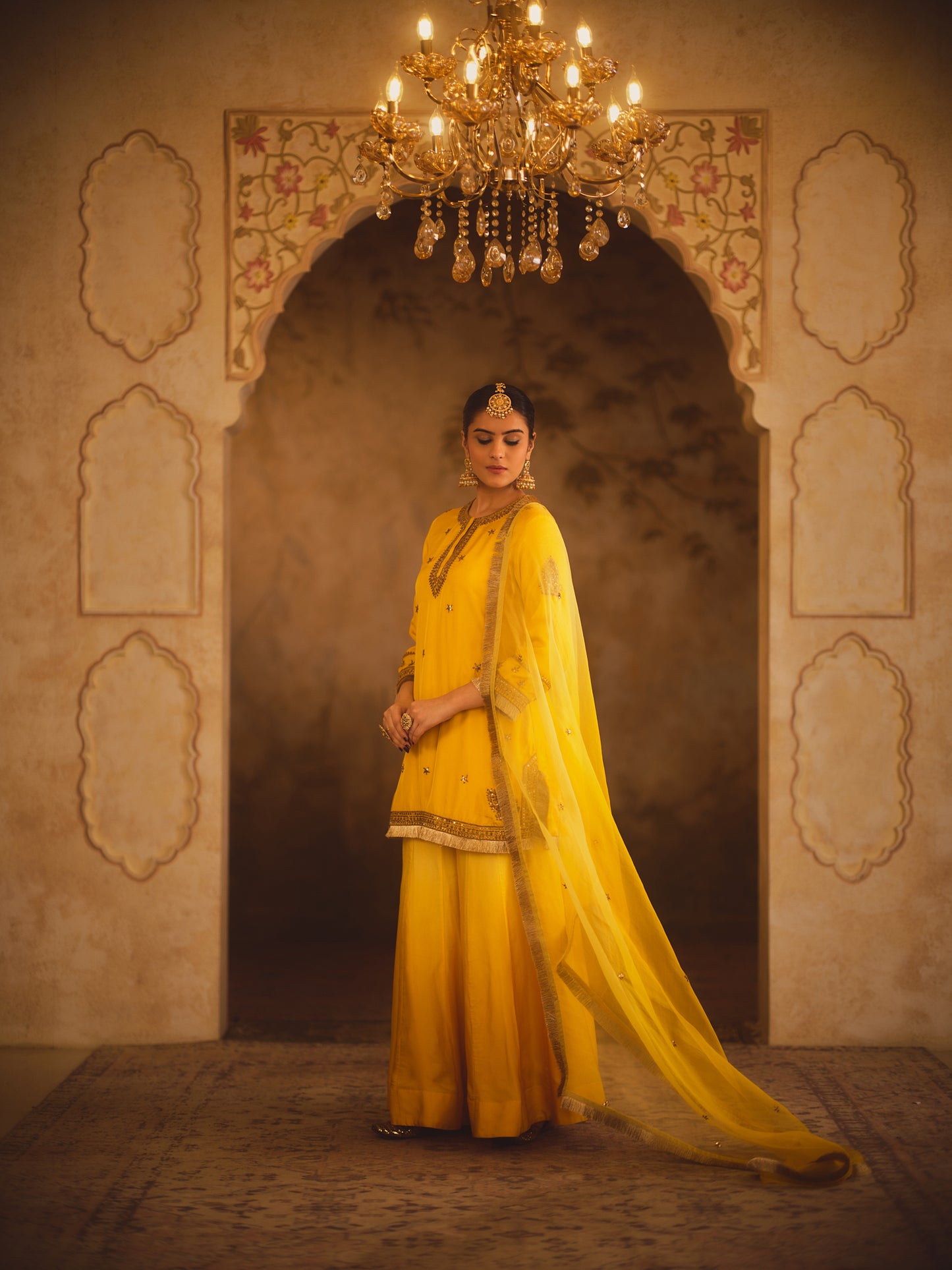 HOOR-E-MAHAL YELLOW OMBRE KURTA SHARARA SET