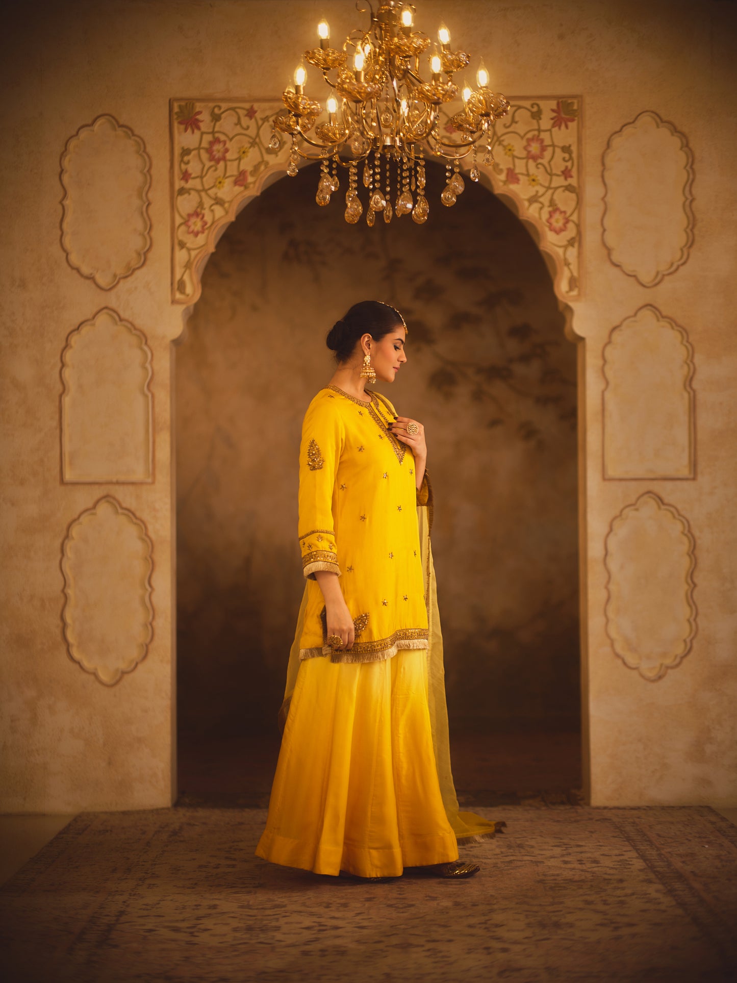 HOOR-E-MAHAL YELLOW OMBRE KURTA SHARARA SET