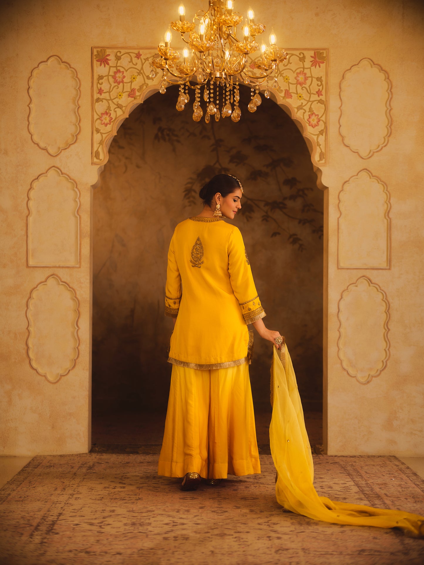 HOOR-E-MAHAL YELLOW OMBRE KURTA SHARARA SET