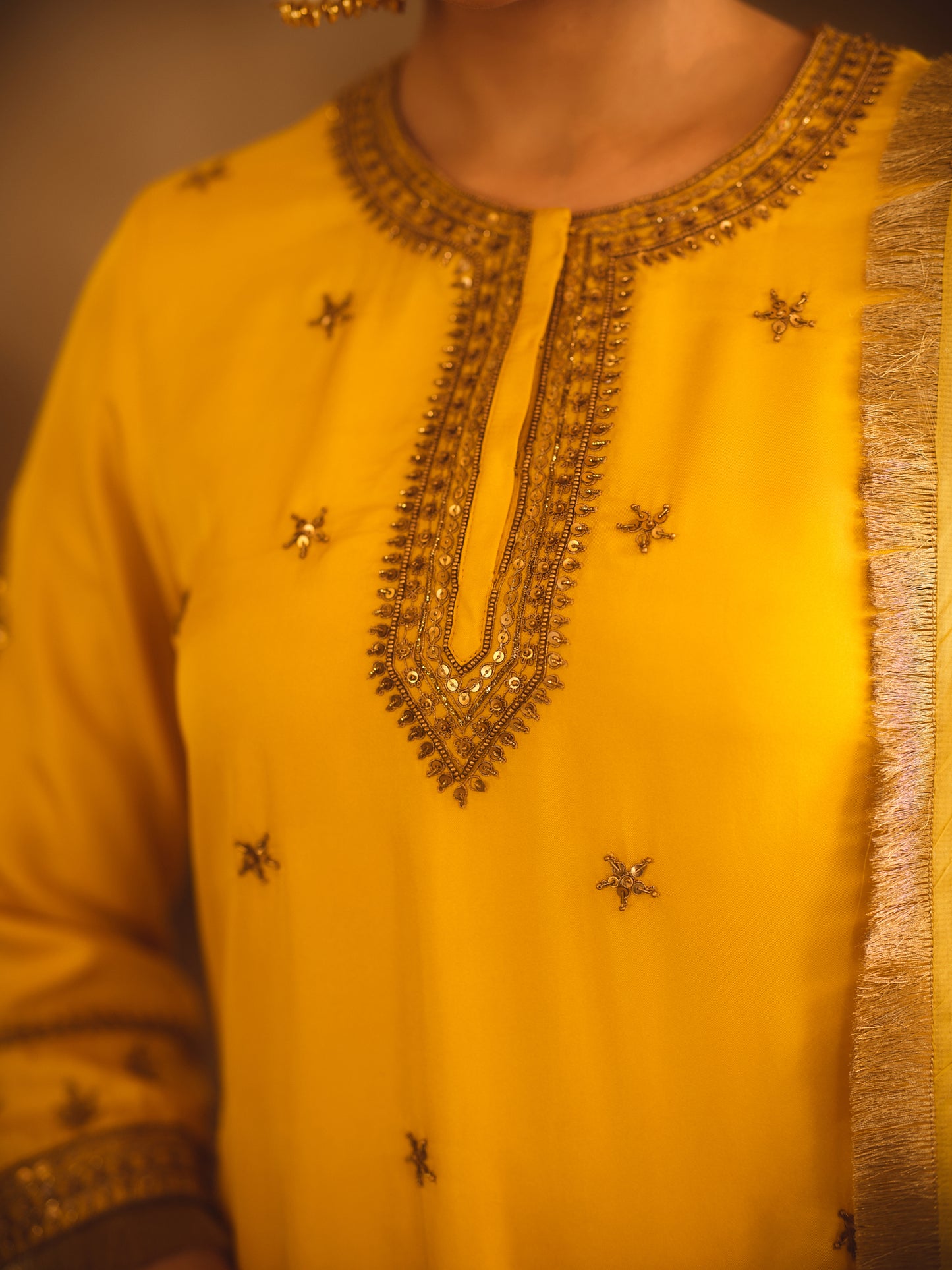 HOOR-E-MAHAL YELLOW OMBRE KURTA SHARARA SET