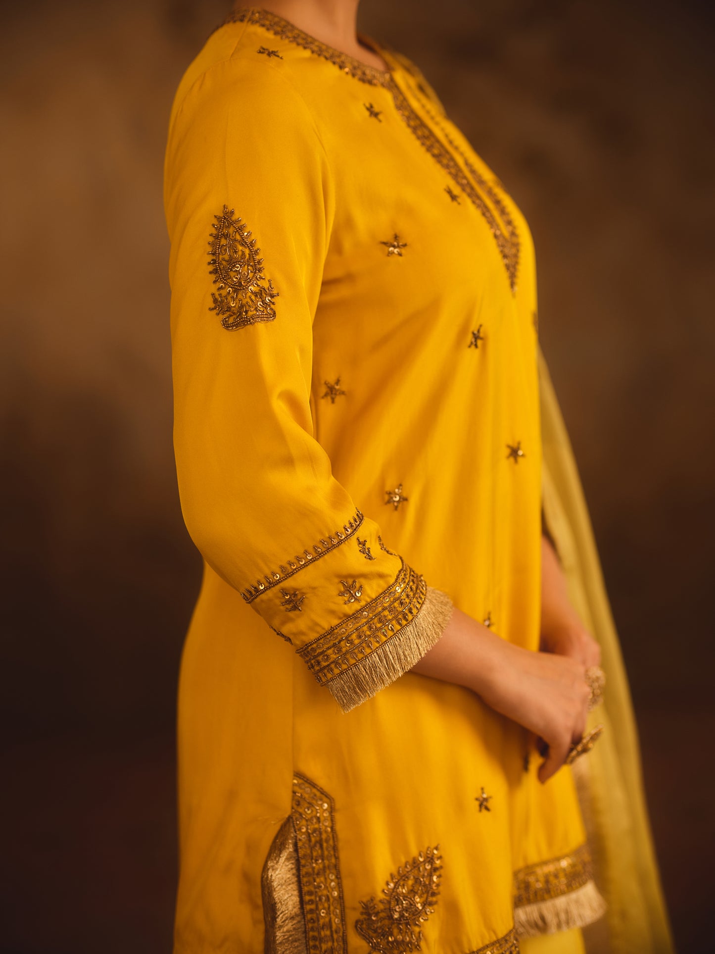 HOOR-E-MAHAL YELLOW OMBRE KURTA SHARARA SET
