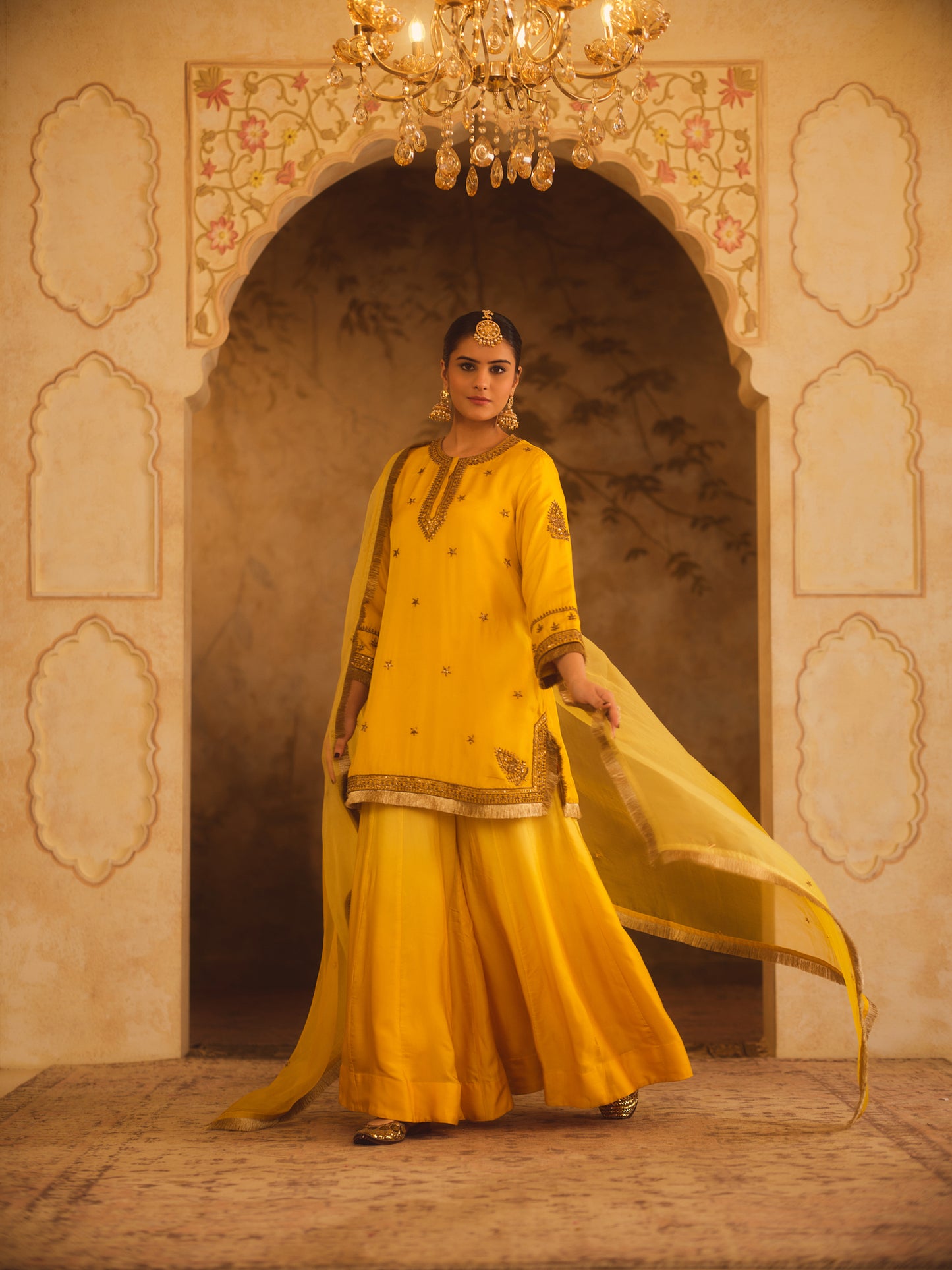 HOOR-E-MAHAL YELLOW OMBRE KURTA SHARARA SET