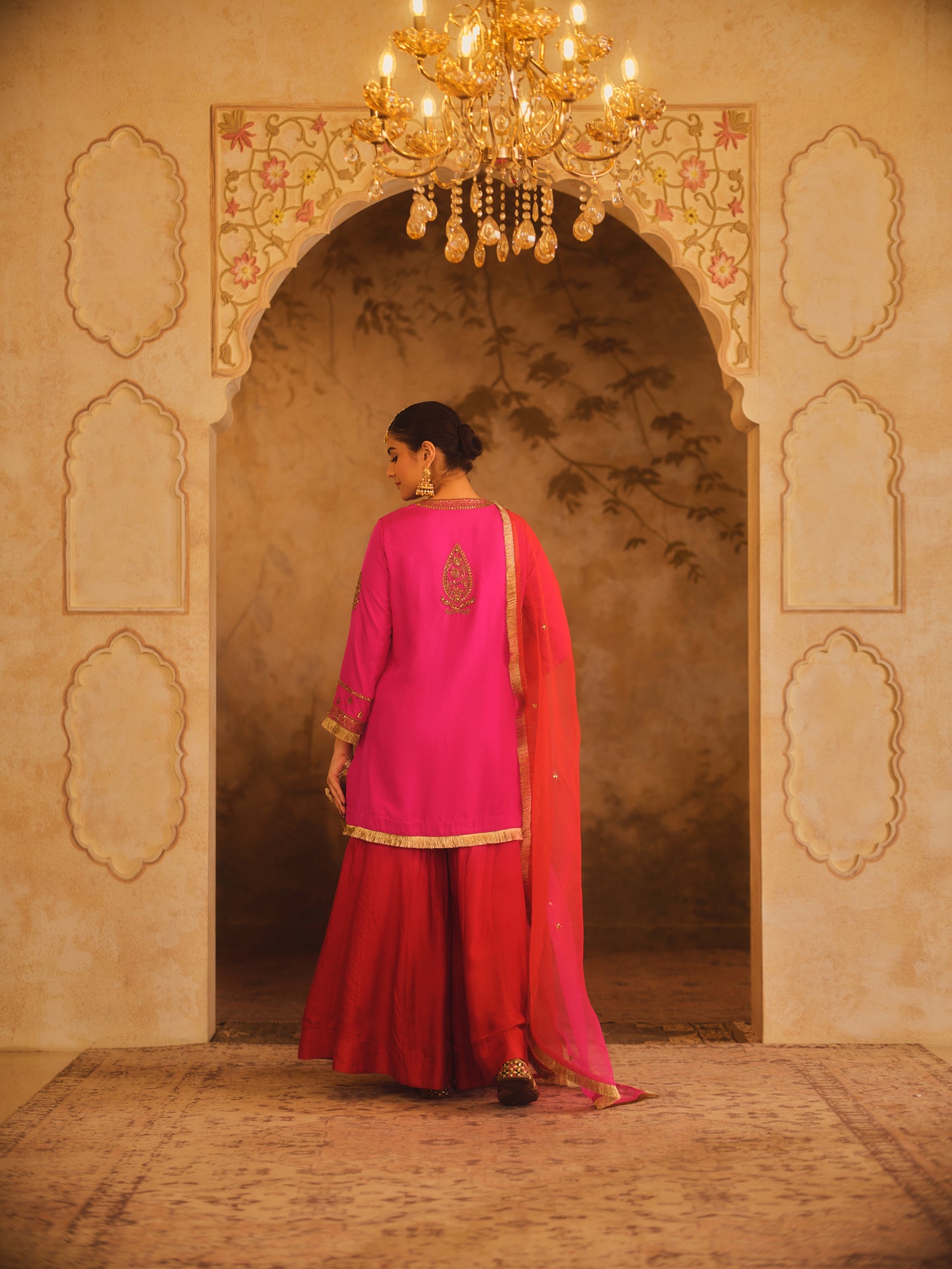 HOOR-E-MAHAL PINK & RED OMBRE KURTA SHARARA SET