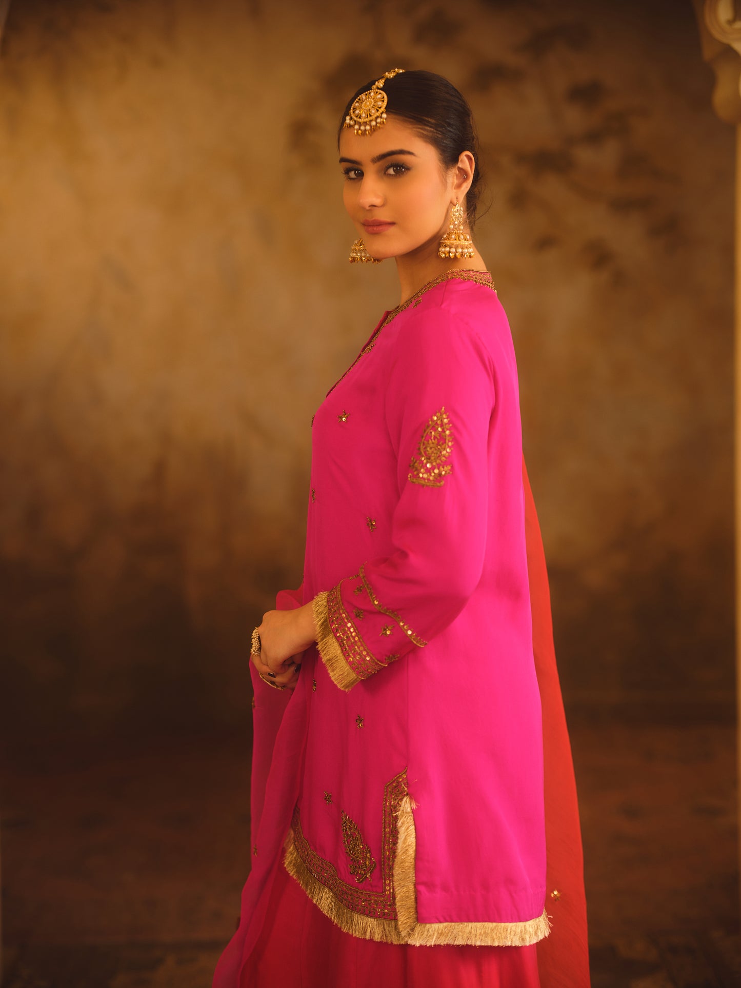 HOOR-E-MAHAL PINK & RED OMBRE KURTA SHARARA SET