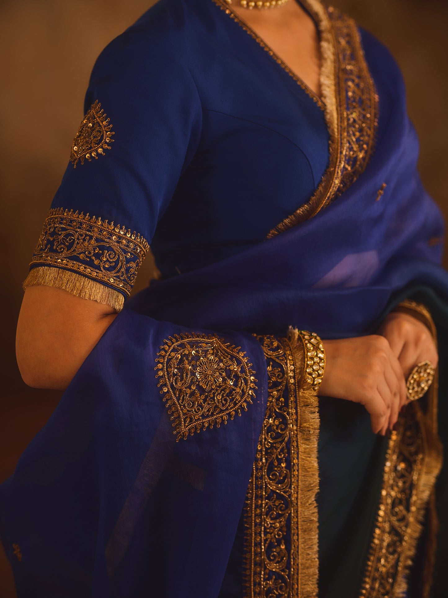 HOOR-E-MAHAL BLUE & GREEN OMBRE ORGANZA SAREE
