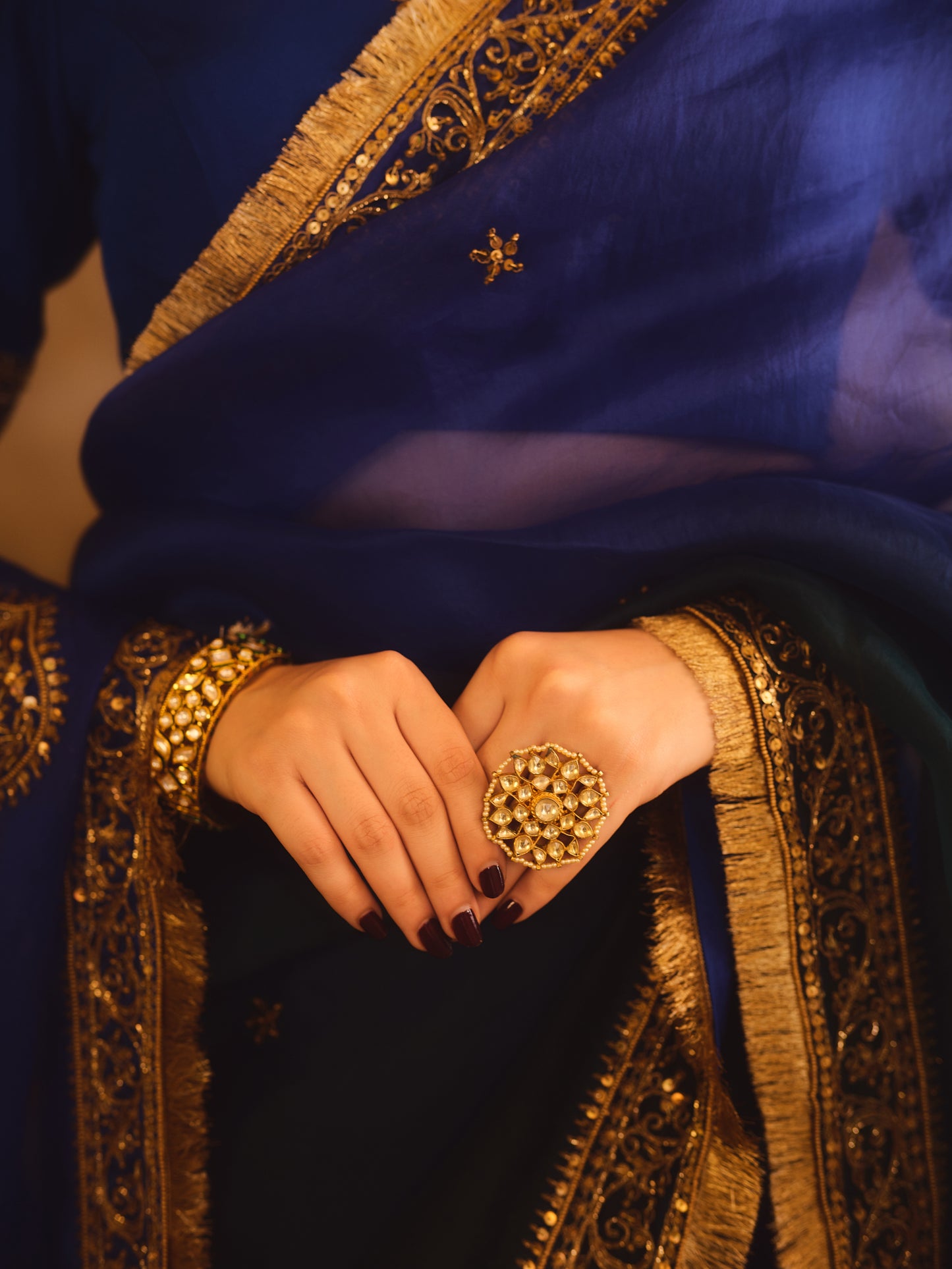 HOOR-E-MAHAL BLUE & GREEN OMBRE ORGANZA SAREE