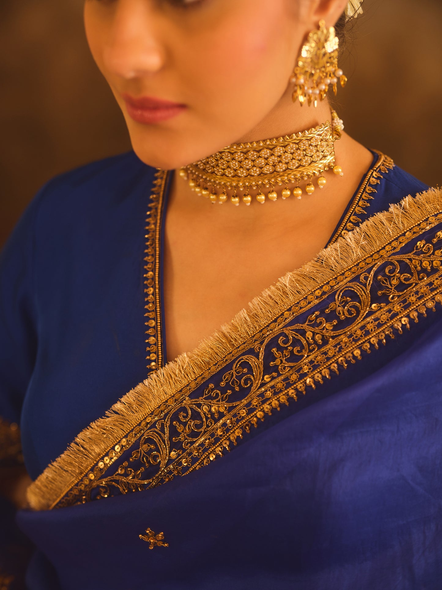 HOOR-E-MAHAL BLUE & GREEN OMBRE ORGANZA SAREE