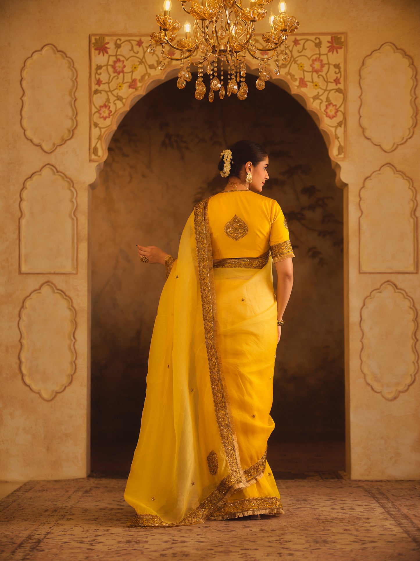 HOOR-E-MAHAL YELLOW OMBRE ORGANZA SAREE