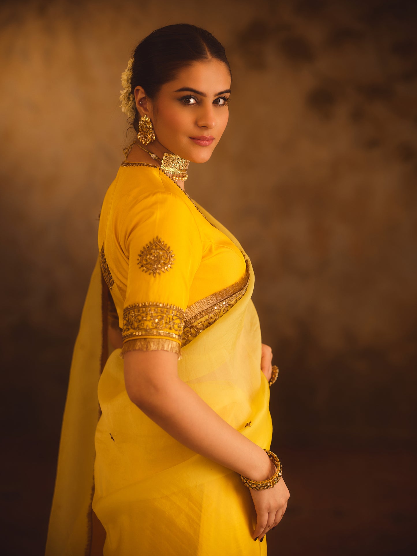 HOOR-E-MAHAL YELLOW OMBRE ORGANZA SAREE