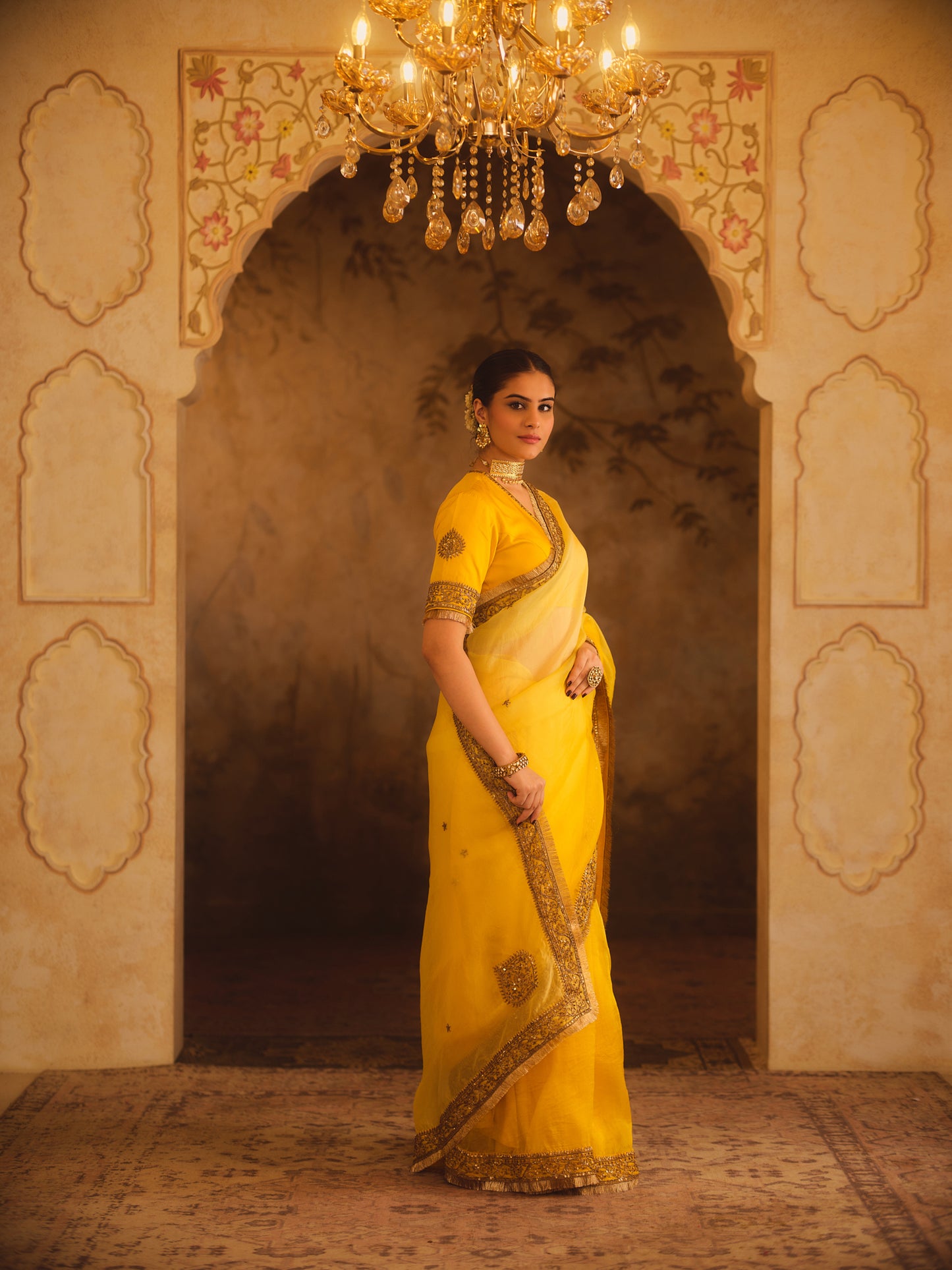 HOOR-E-MAHAL YELLOW OMBRE ORGANZA SAREE