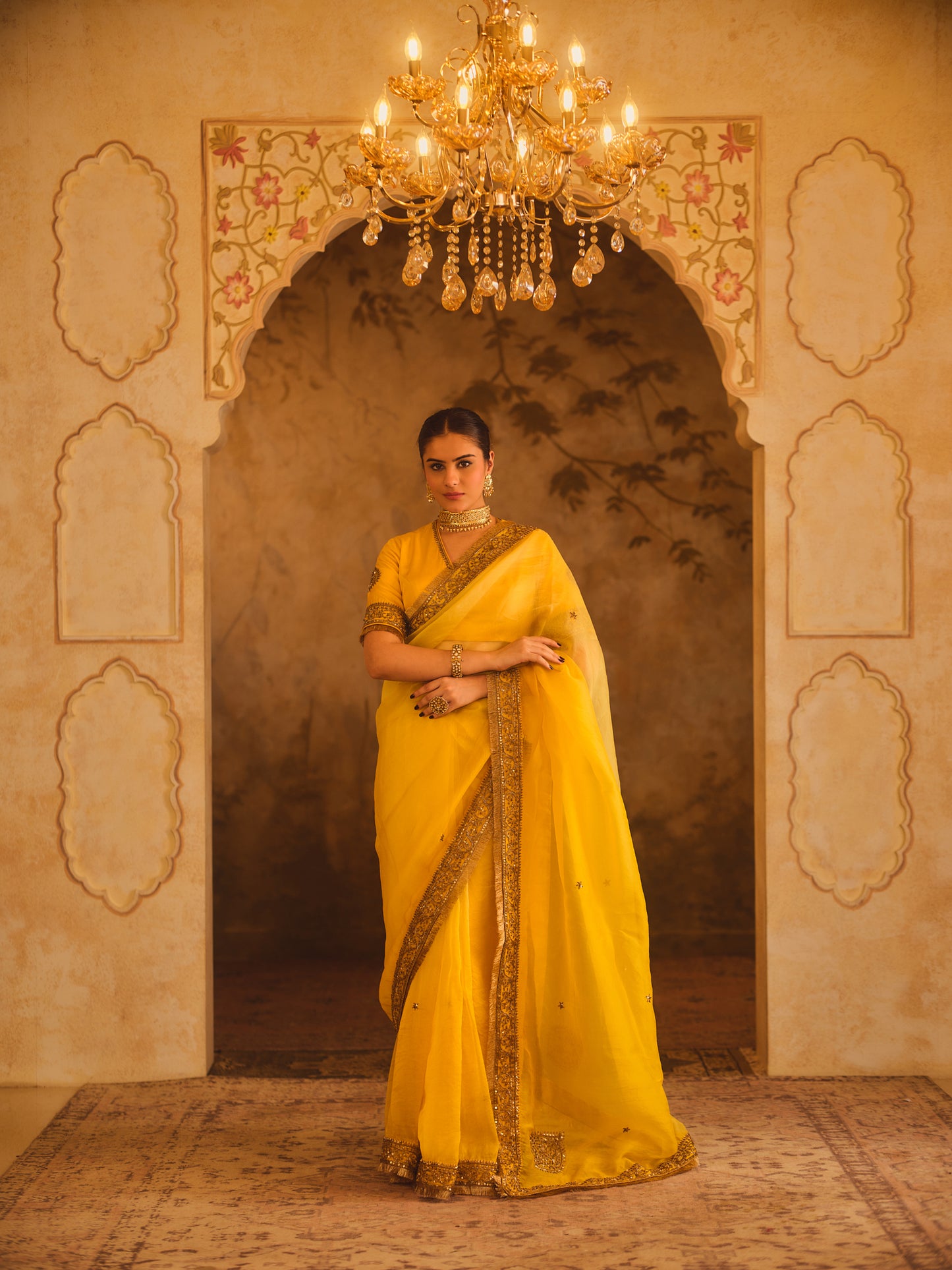 HOOR-E-MAHAL YELLOW OMBRE ORGANZA SAREE
