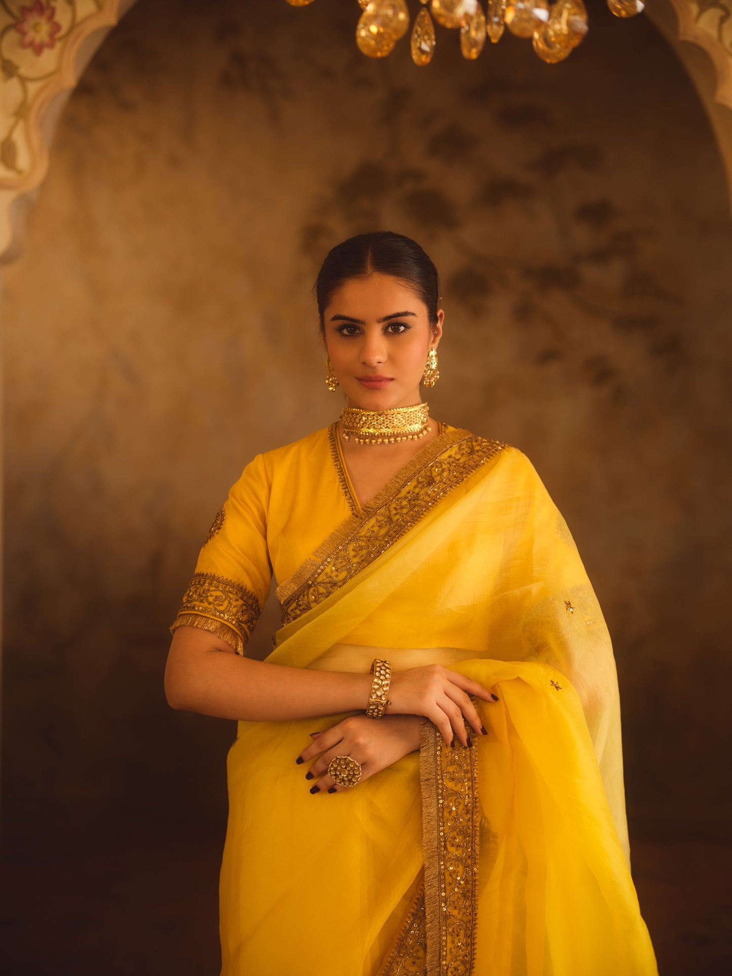 HOOR-E-MAHAL YELLOW OMBRE ORGANZA SAREE
