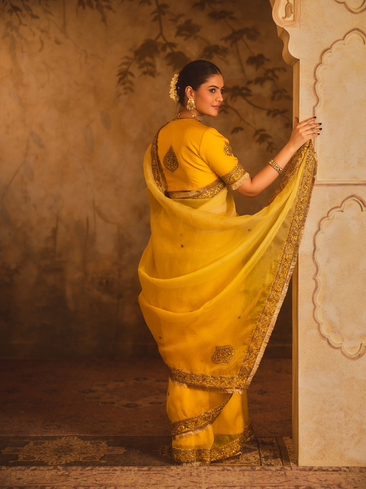 HOOR-E-MAHAL YELLOW OMBRE ORGANZA SAREE
