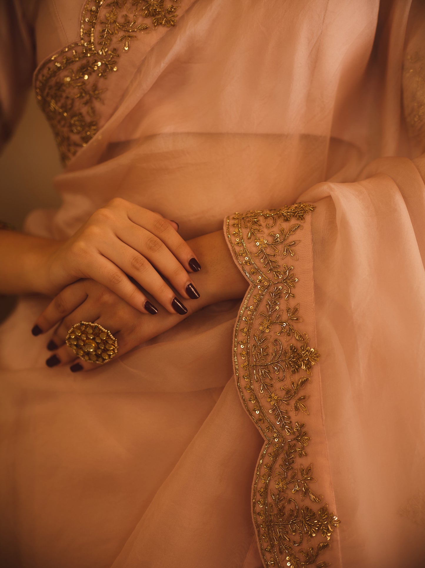 TAJRA PINK ORGANZA SAREE WITH ZERO-NECK BLOUSE