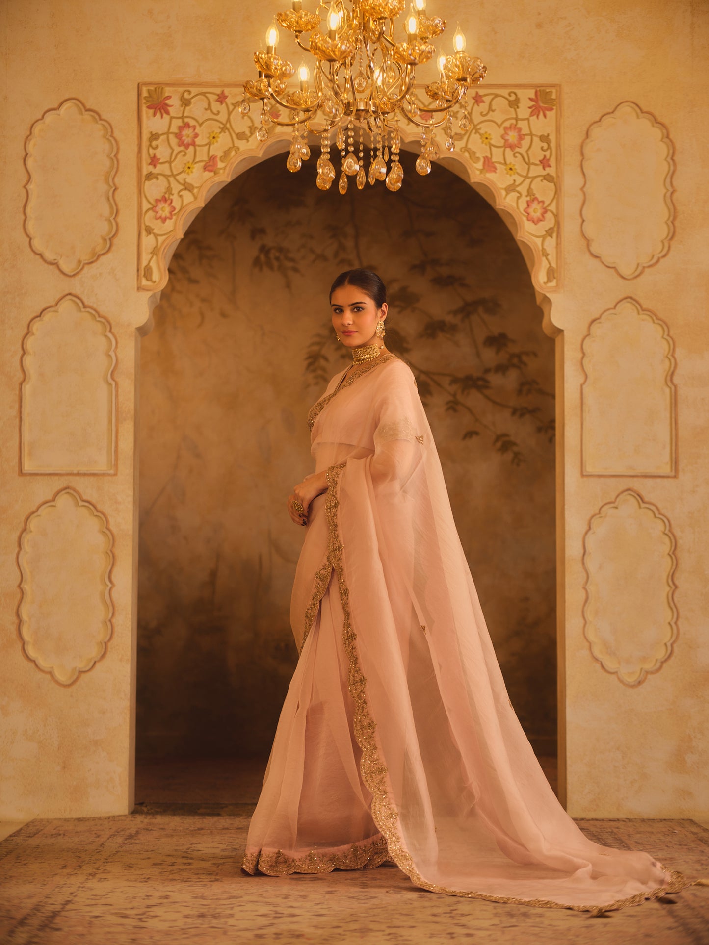 TAJRA PINK ORGANZA SAREE WITH ZERO-NECK BLOUSE