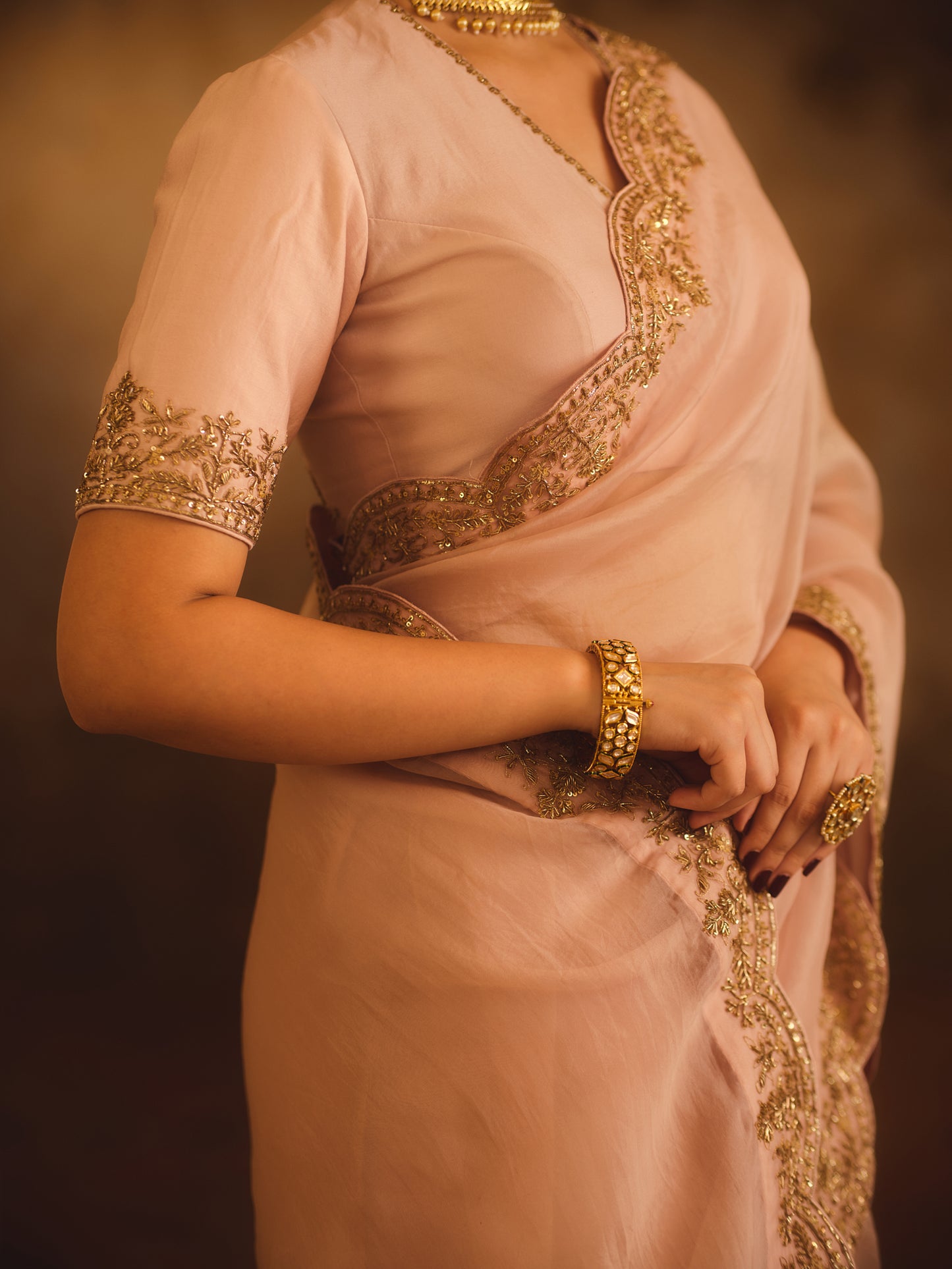 TAJRA PINK ORGANZA SAREE WITH ZERO-NECK BLOUSE