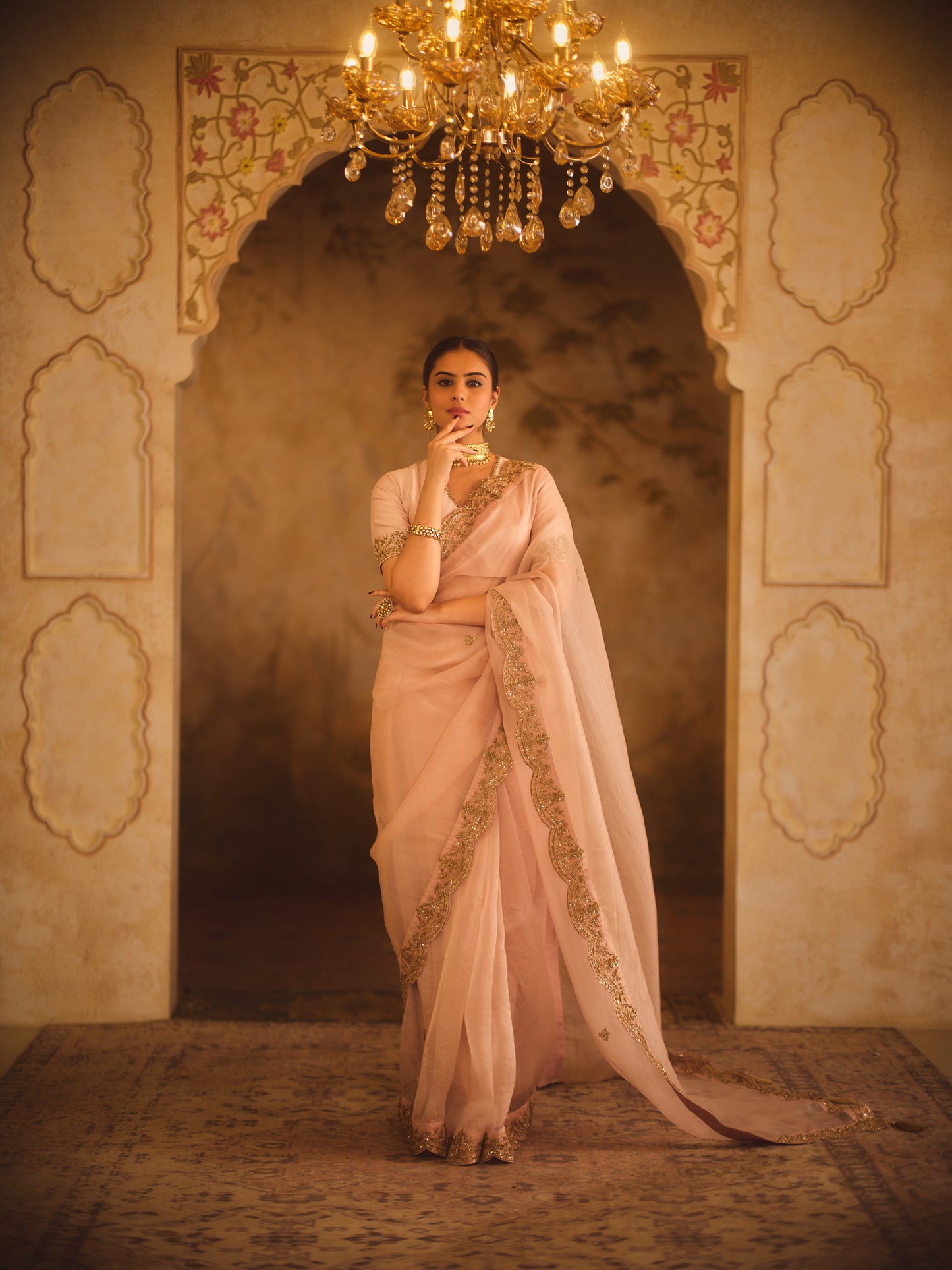 TAJRA PINK ORGANZA SAREE WITH ZERO-NECK BLOUSE