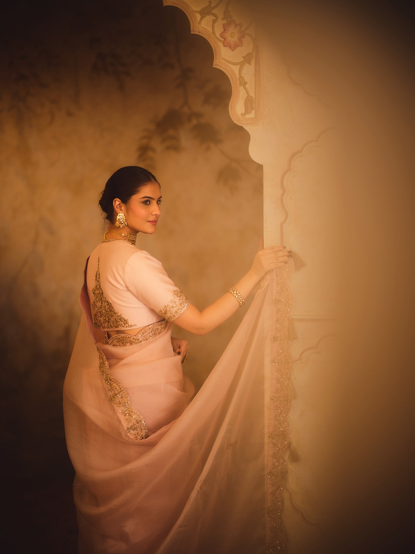 TAJRA PINK ORGANZA SAREE WITH ZERO-NECK BLOUSE