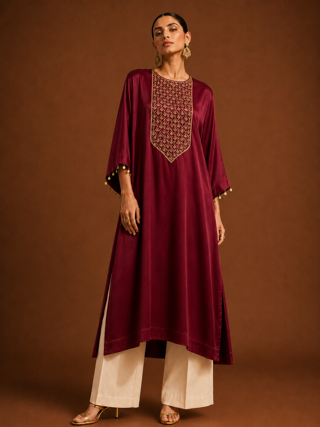 Zarkha Maroon Kaftan Set
