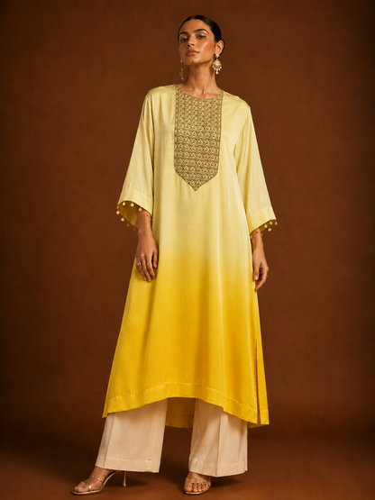 Hoor-e-Mahal Yellow Ombre Kaftan Set