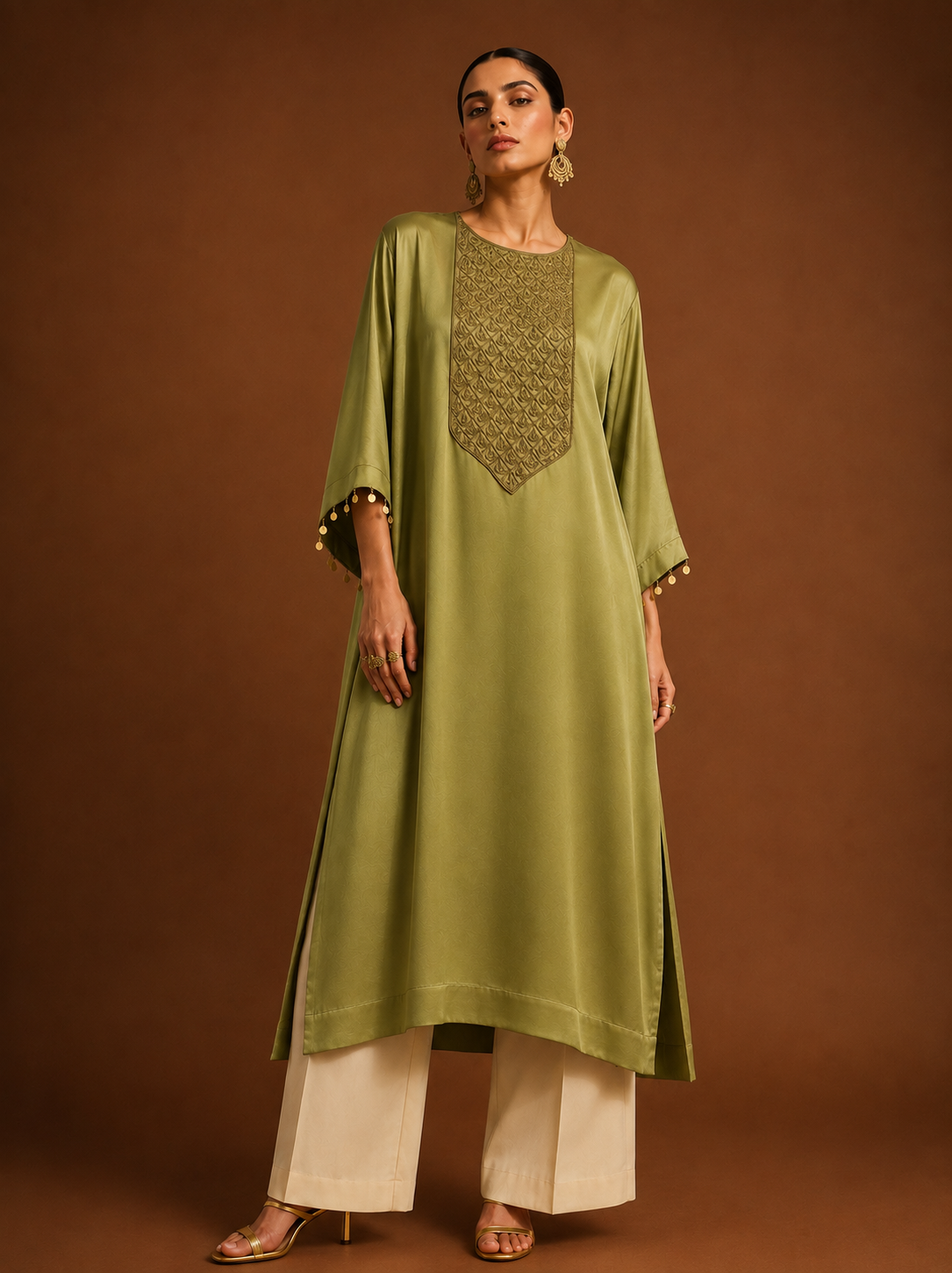 Zarkha Olive Green Kaftan Set