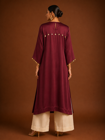 Zarkha Maroon Kaftan Set