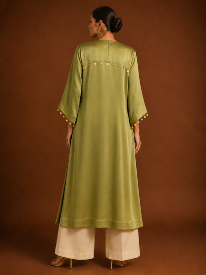 Zarkha Olive Green Kaftan Set