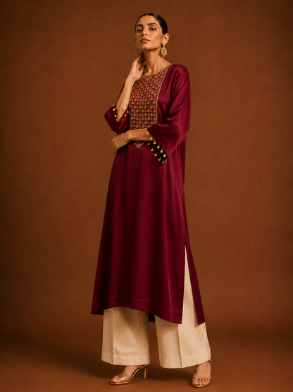 Zarkha Maroon Kaftan Set