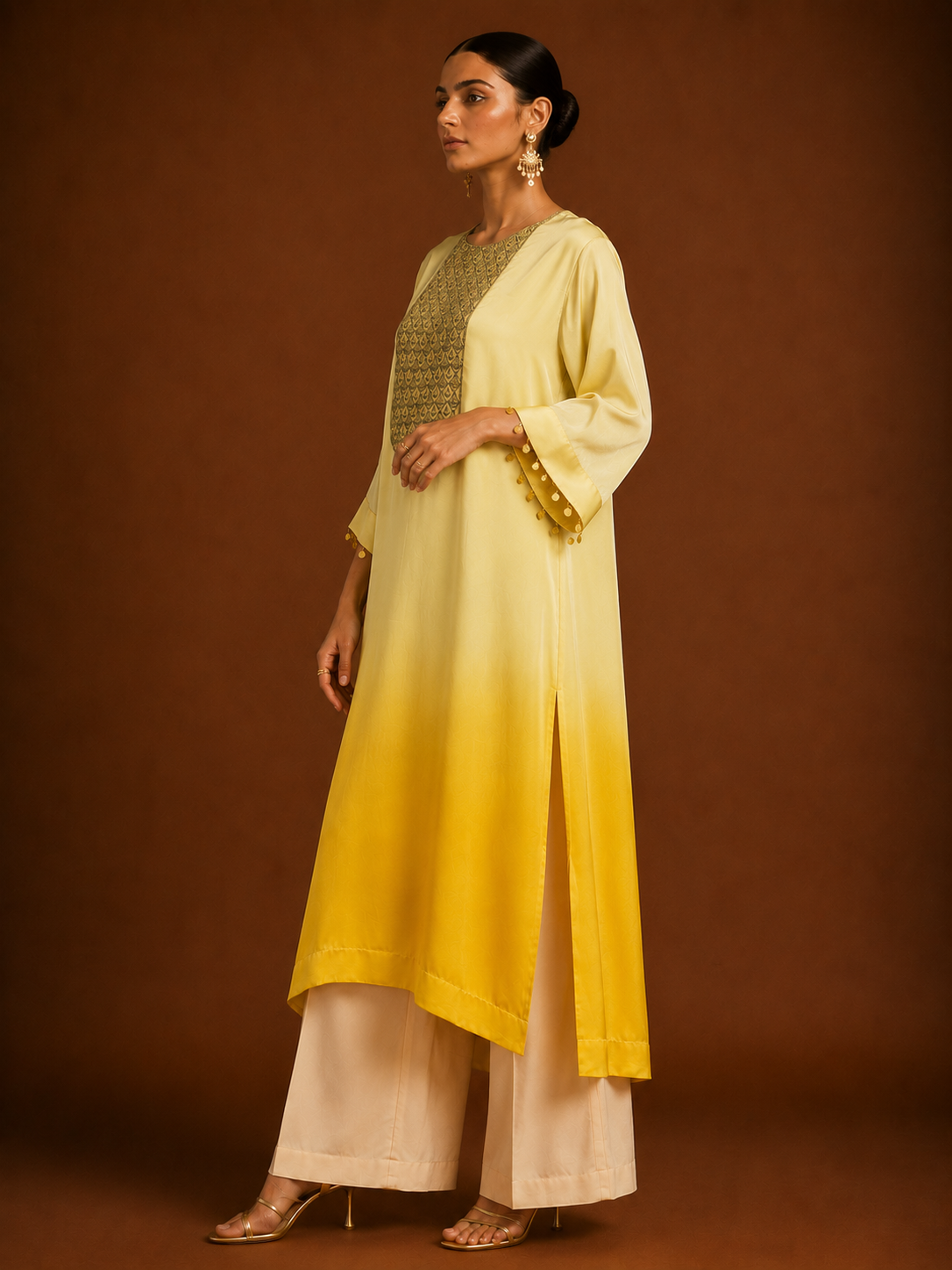 Hoor-e-Mahal Yellow Ombre Kaftan Set