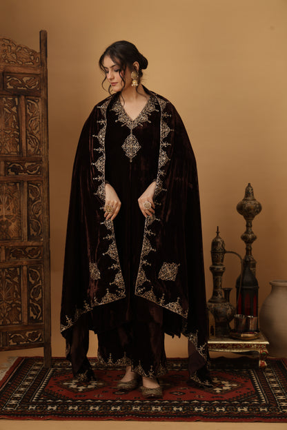 Zar-e-Makhmal Brown Shawl