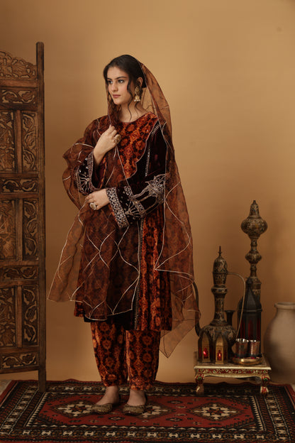 Zar-e-Makhmal Maroon Kali Kurta Set