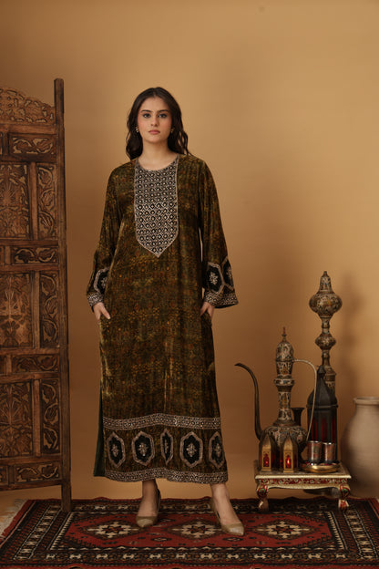 Zar-e-Makhmal Green Long Kaftan