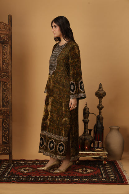 Zar-e-Makhmal Green Long Kaftan