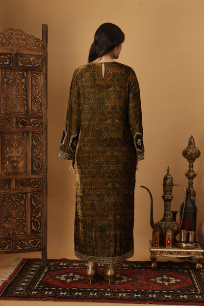 Zar-e-Makhmal Green Long Kaftan