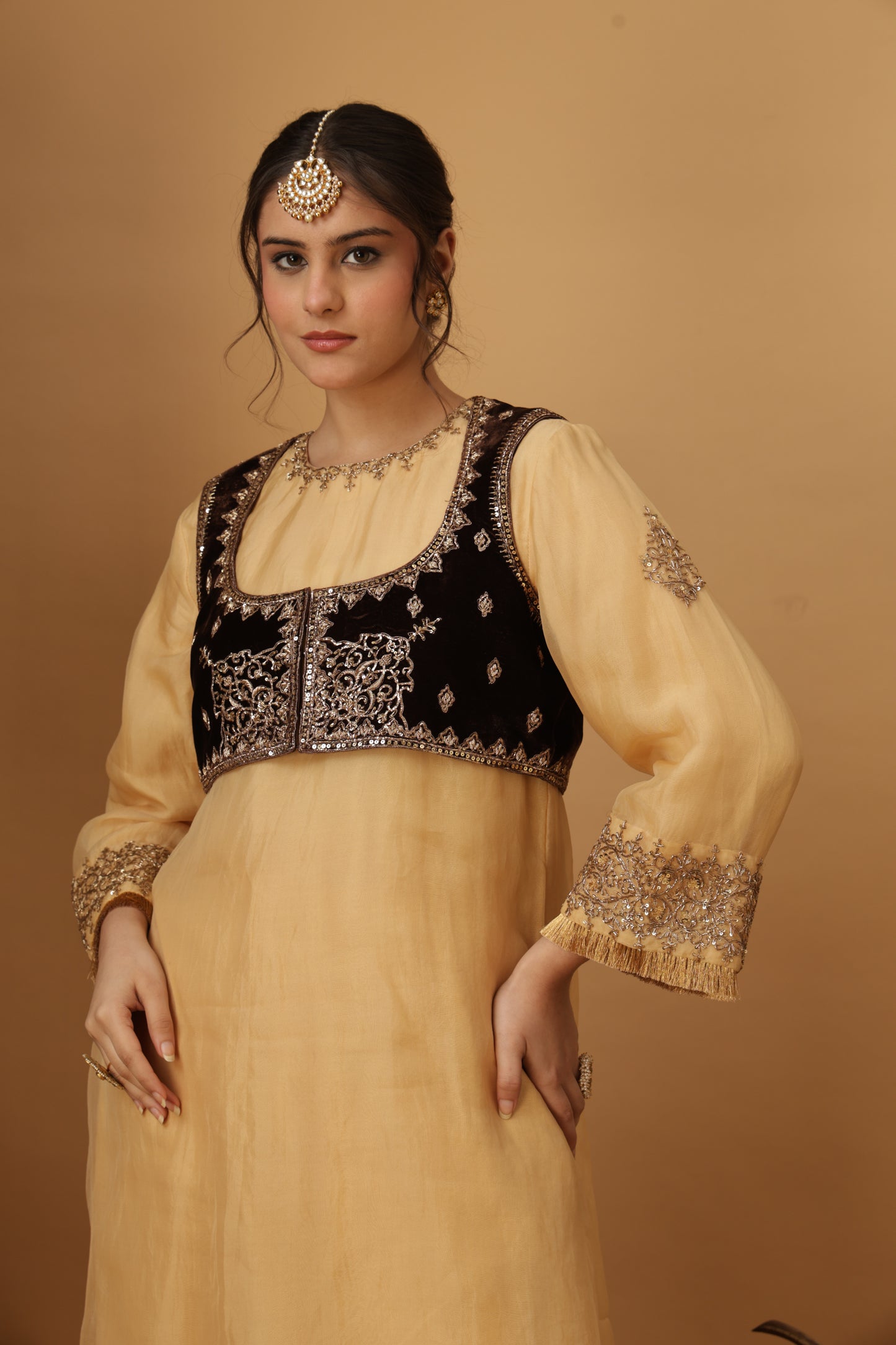 Zar-e-Makhmal Brown Short Jacket