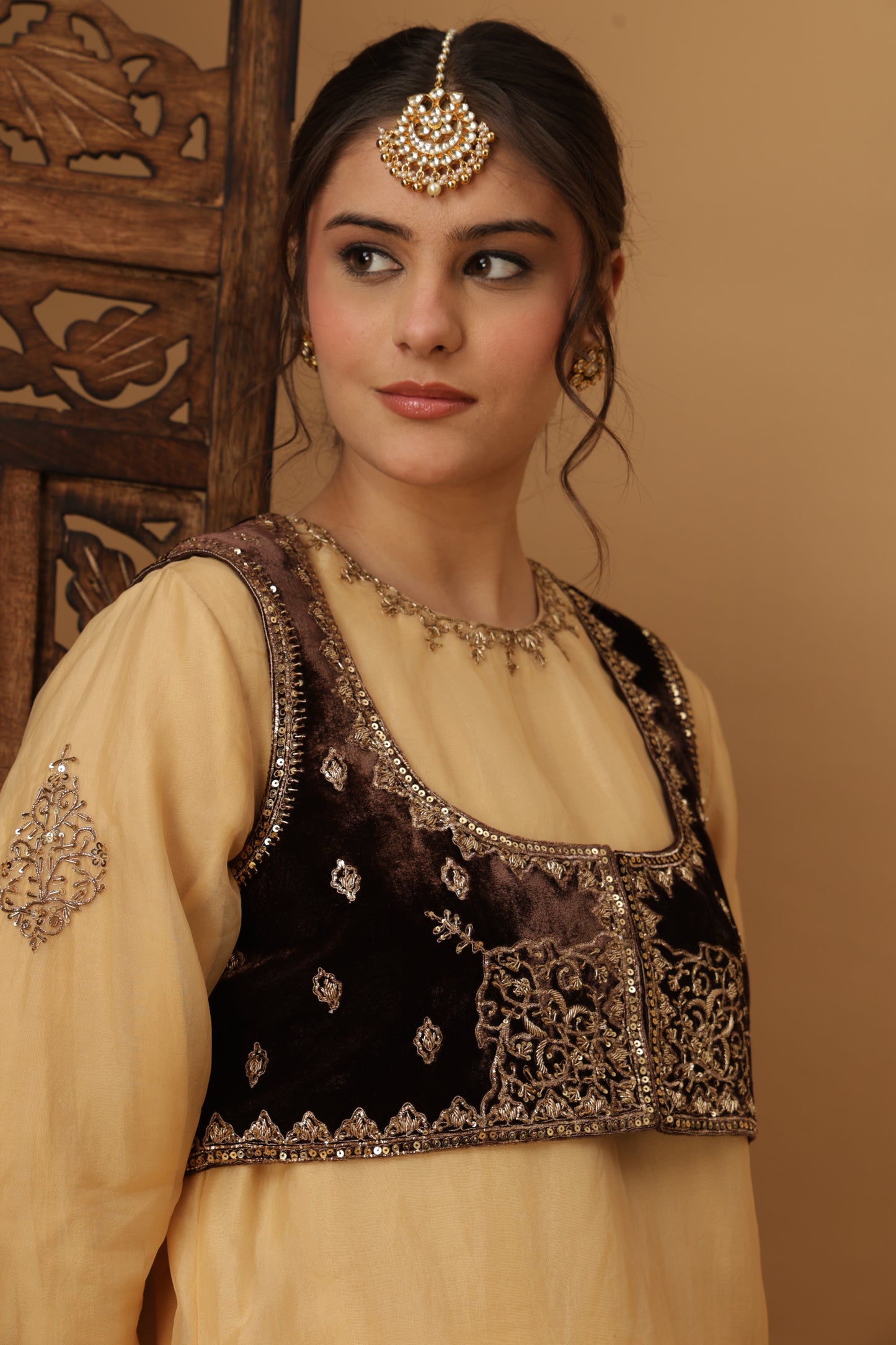Zar-e-Makhmal Brown Short Jacket