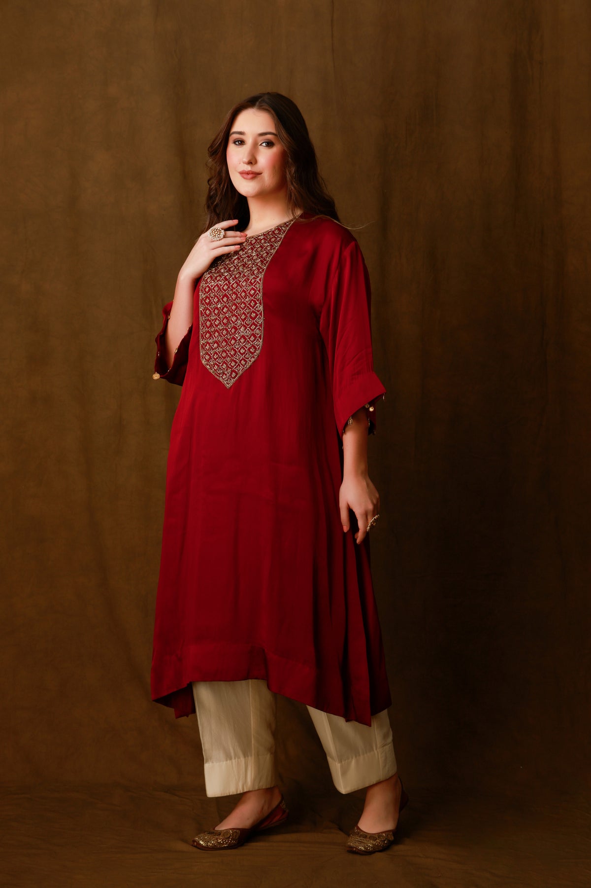 Zarkha Maroon Kaftan Set