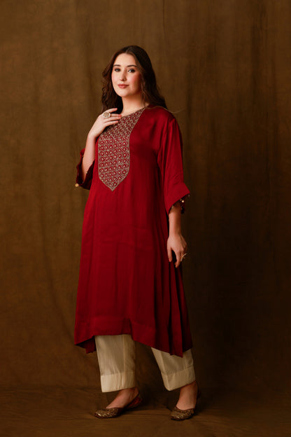 Zarkha Maroon Kaftan Set
