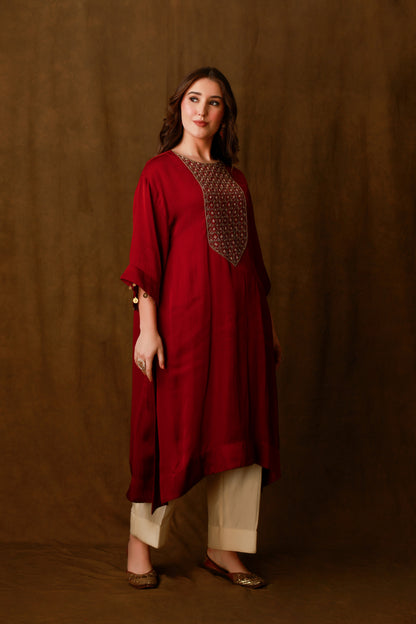 Zarkha Maroon Kaftan Set