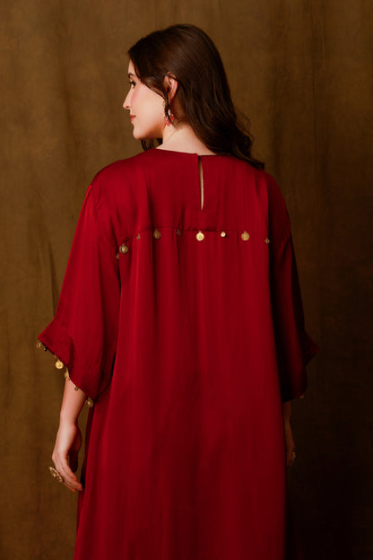 Zarkha Maroon Kaftan Set