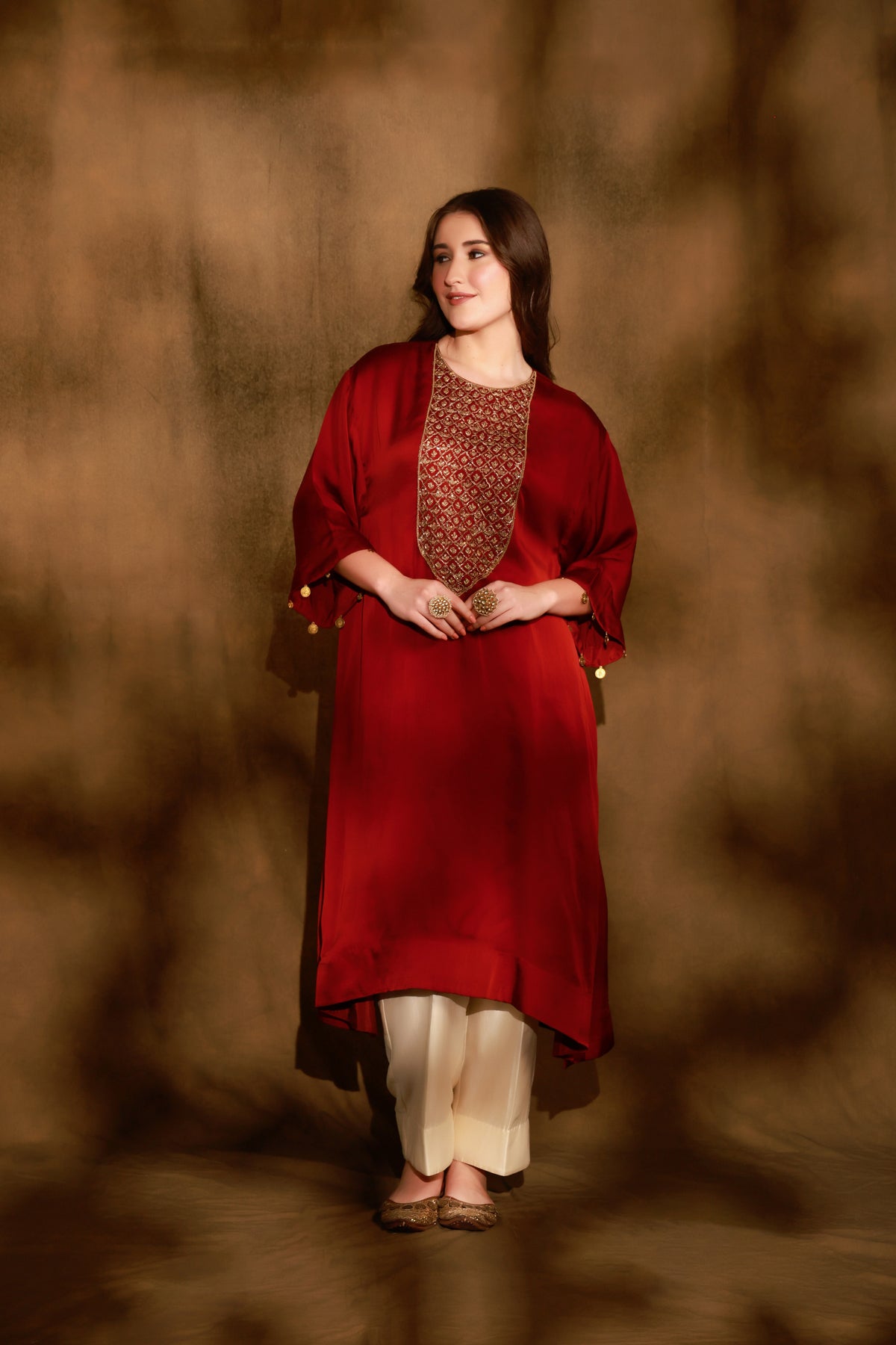 Zarkha Maroon Kaftan Set