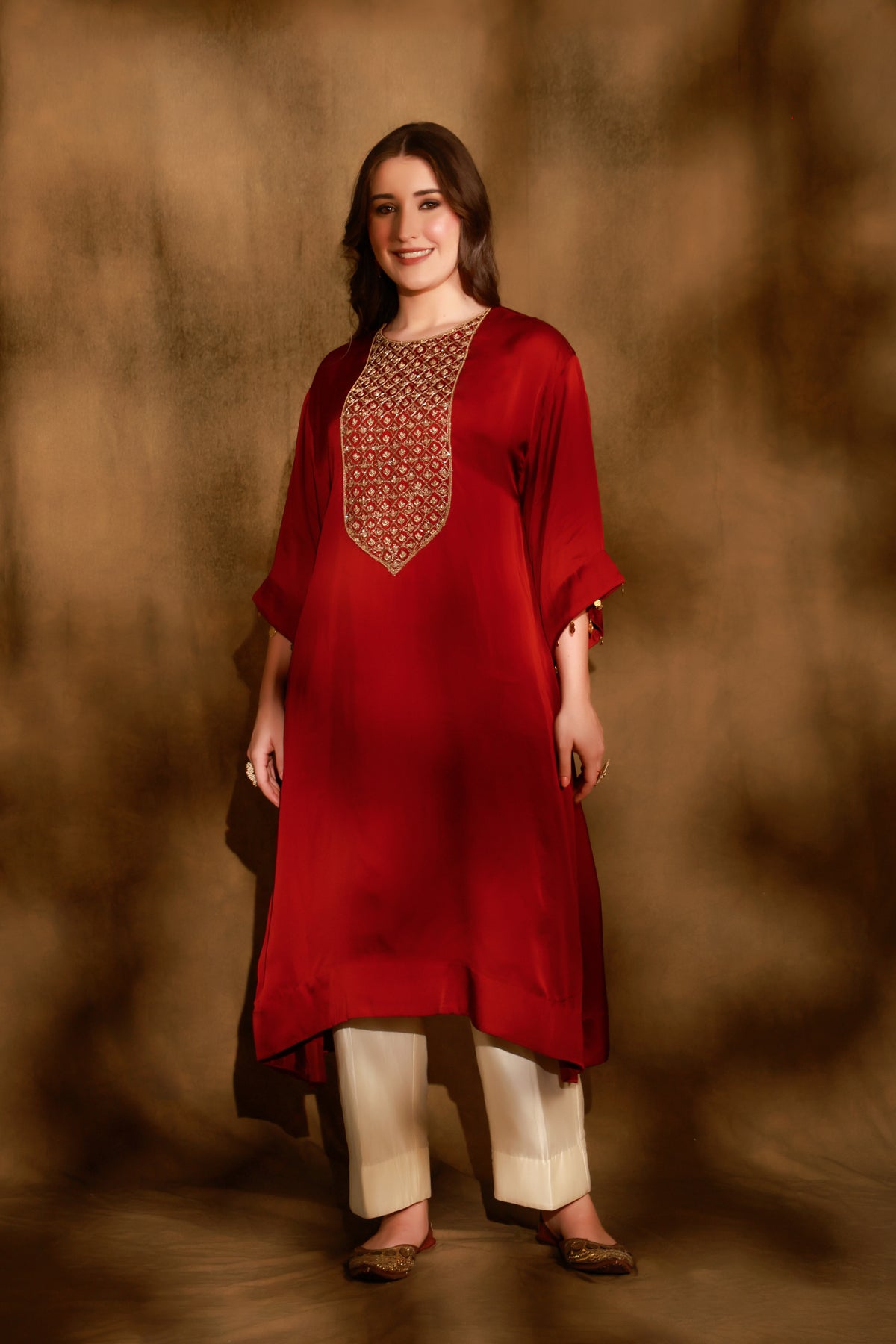 Zarkha Maroon Kaftan Set