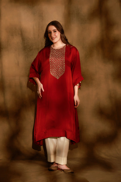 Zarkha Maroon Kaftan Set
